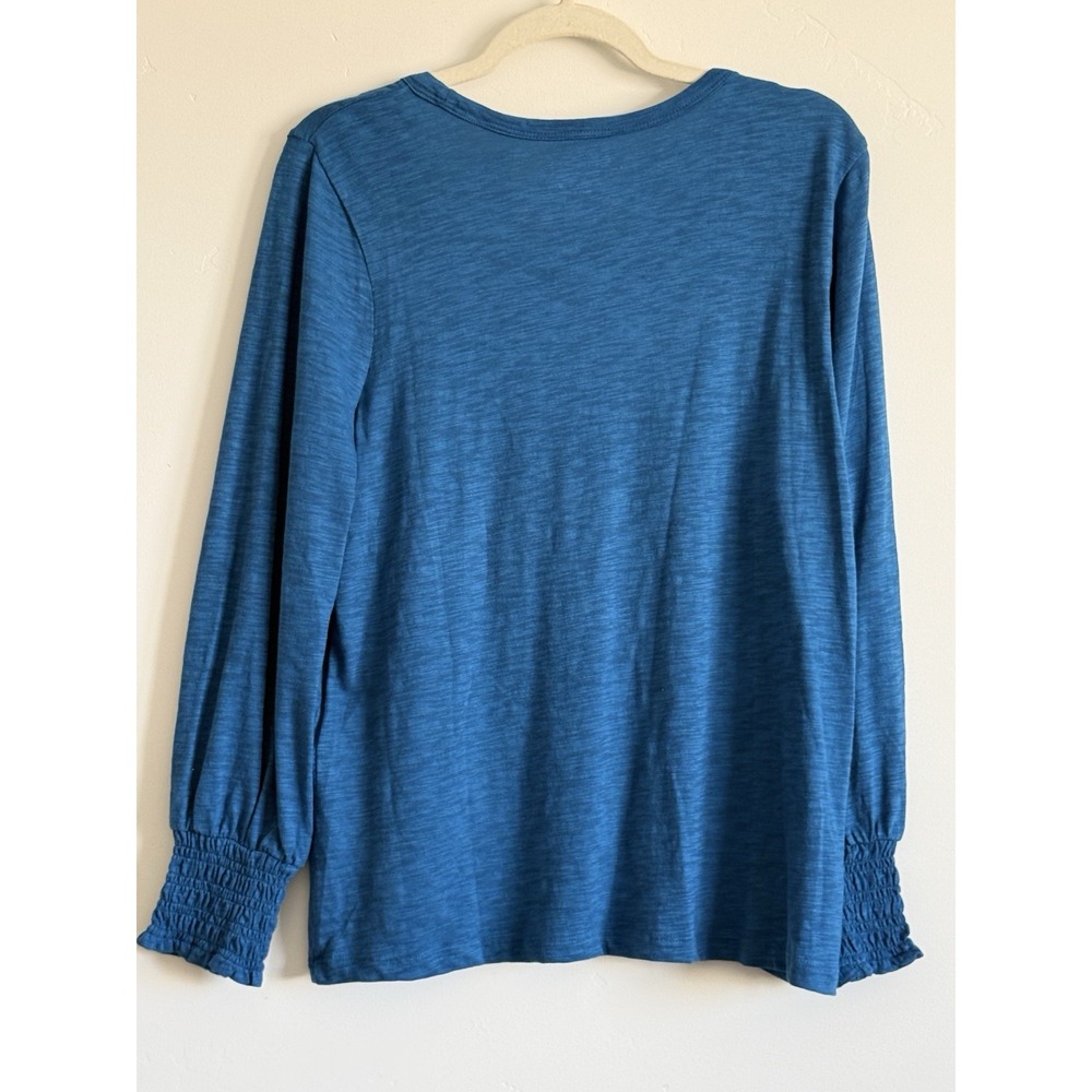 Chicos Slub Cotton Blend Top Size 2/L Scandi Coastal Minimalist Comfort Stretch - Picture 3 of 8